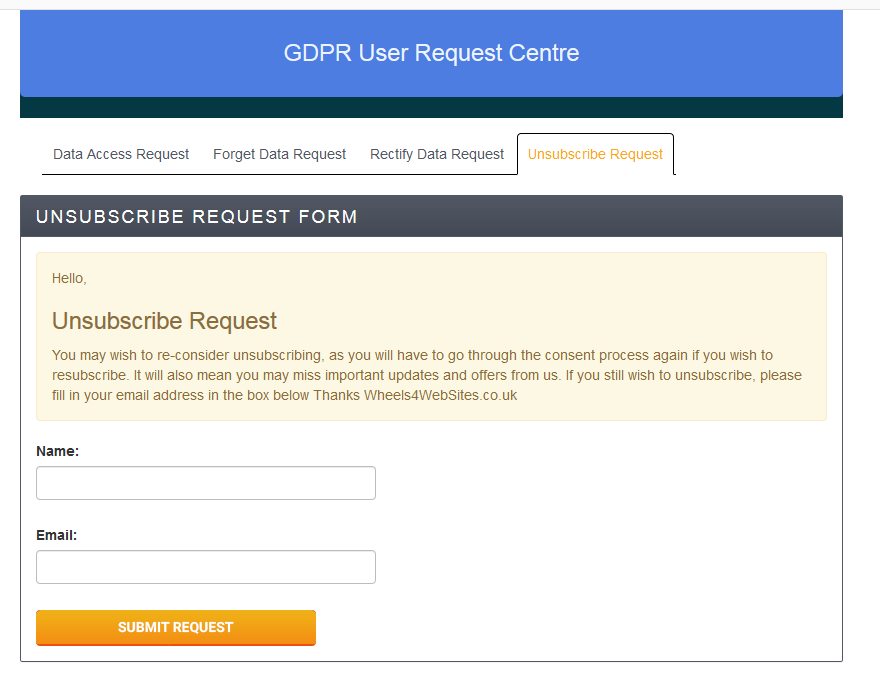 User Management - Unsubscribe Option For Users GDPR